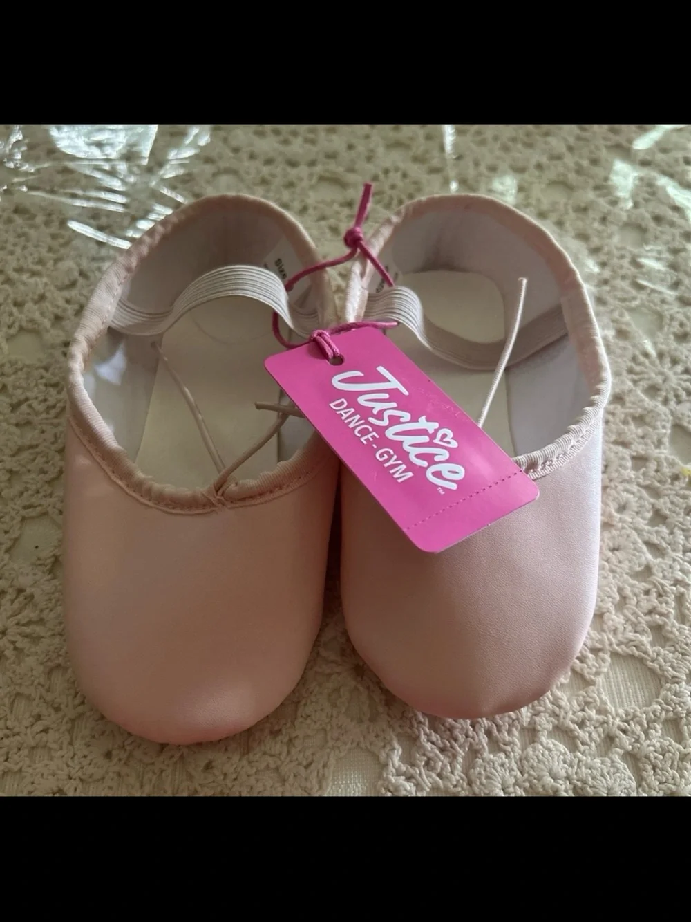 Justice Pink Ballet Slippers with Elastic Strap size 10